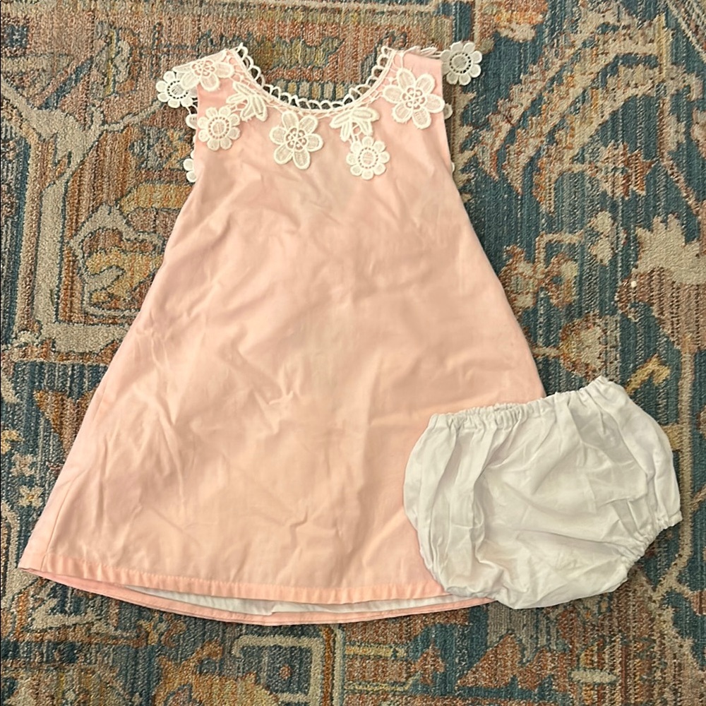 Isabel Garreton - designer baby Dress-pink with White Floral lace trim